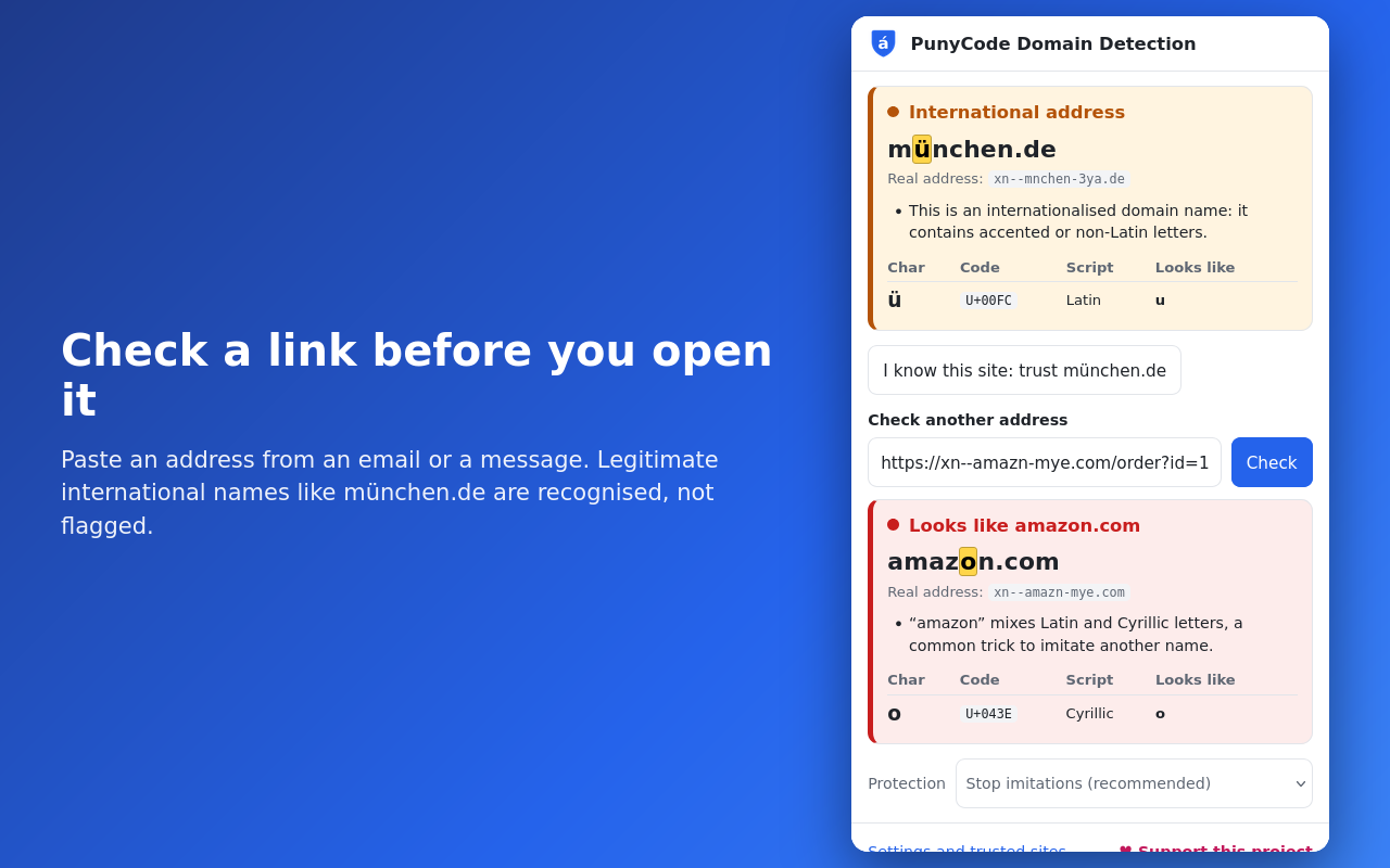 Checking a link in the panel